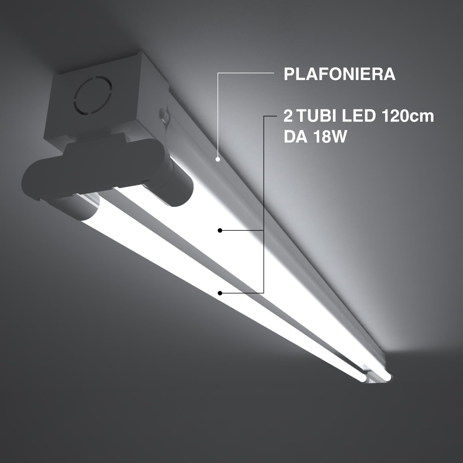 Eurocali Tubo LED 120cm 18W 1850 lumen Luce Fredda 6500K - Pacco con 6 tubi e 3 Plafoniere Portatubo da Interno