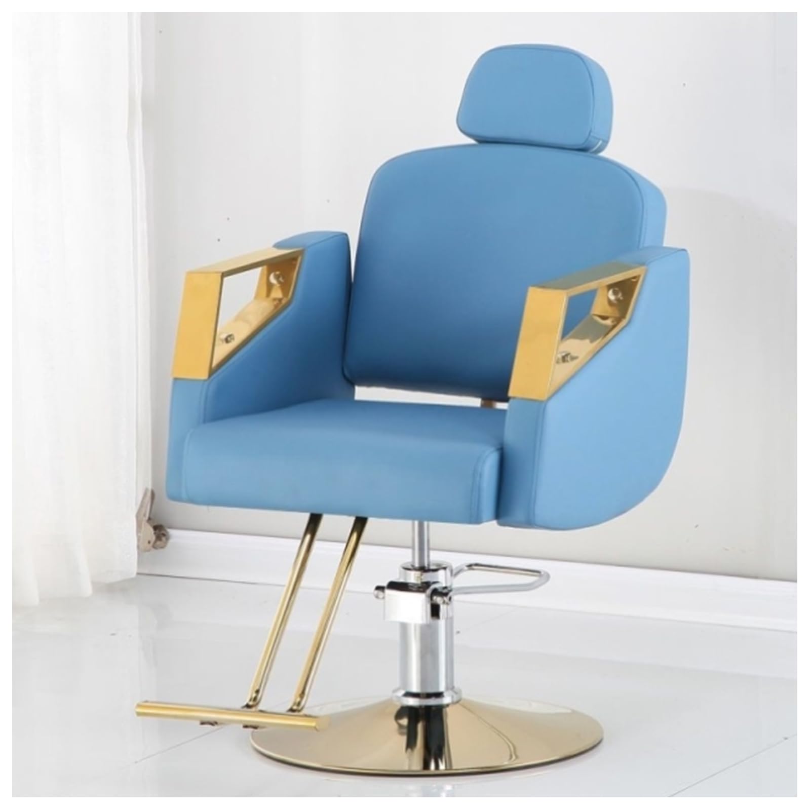 OZBMA Reclining Salon Barber Chair with ty Hydraulic Pump 360° Swivel Hairdressing for Stylists Light Blue Professional Beauty Furniture