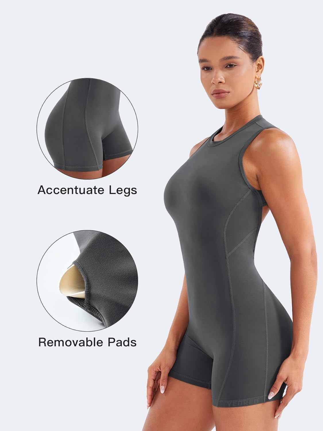 YEOREO Backless Workout Jumpsuits Women One Piece Sleeveless Jumpsuit with Pads Tessia Scrunch Butt Yoga Romper - Image 2