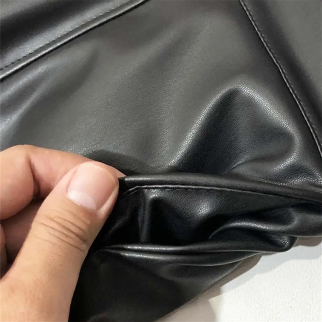 Faldas de cuero para mujer, cintura elástica, bolsillos laterales, falda maxi de piel sintética, color sólido, falda de oficina para mujer