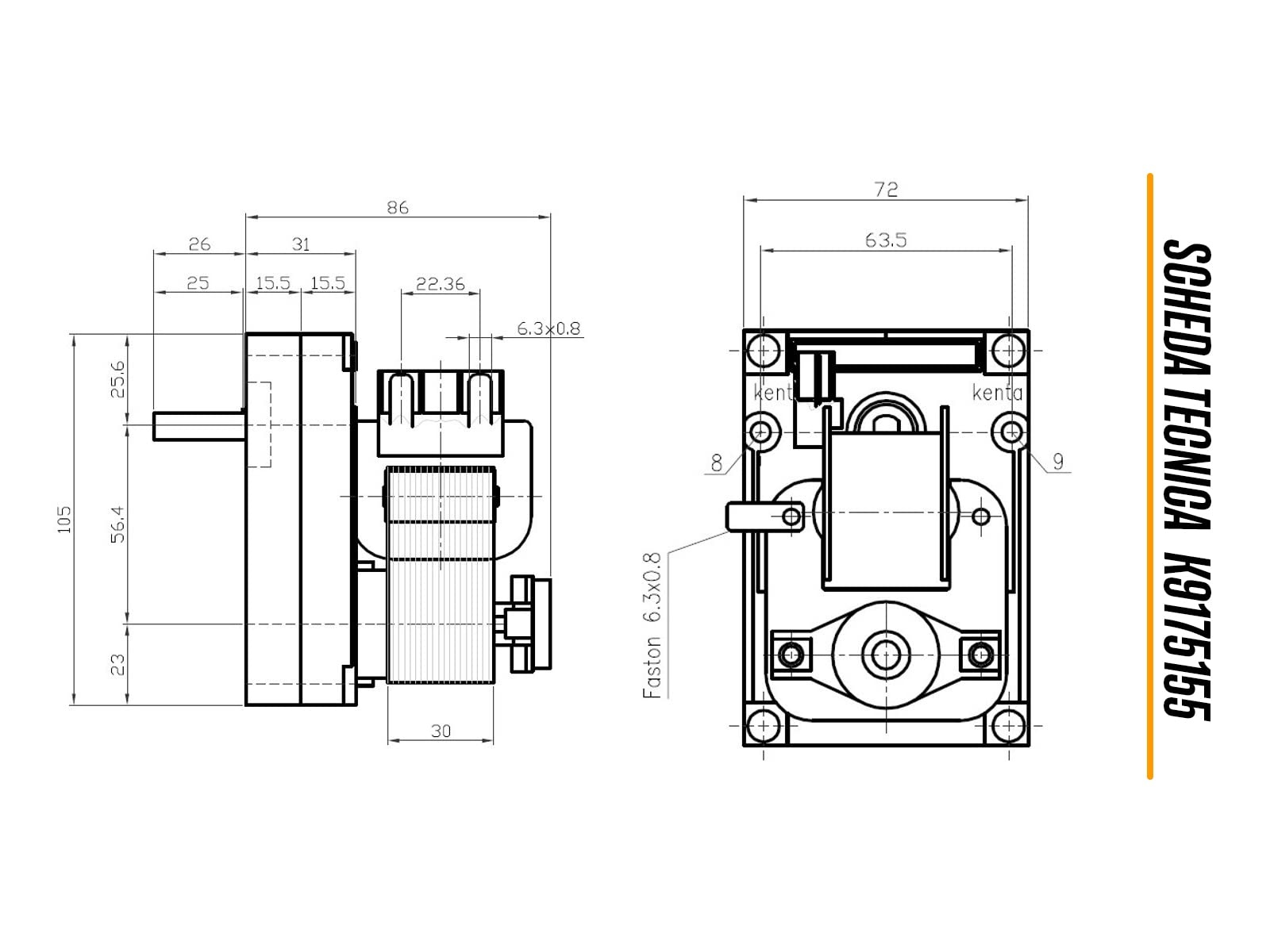 ERICAMBI, Motoriduttore K9175155 Kenta Serie 917 per Stufe a Pellet, Velocità 2,5rpm, Pacco Lamellare 30mm, Ø Albero 8,5mm, Senso di Rotazione Oraria, Spianatura Singola
