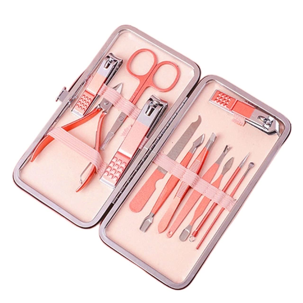 Set di forbici professionali per pedicure e cuticole, pinzette per manicure, set di strumenti per manicure (rosa, 12 pezzi)
