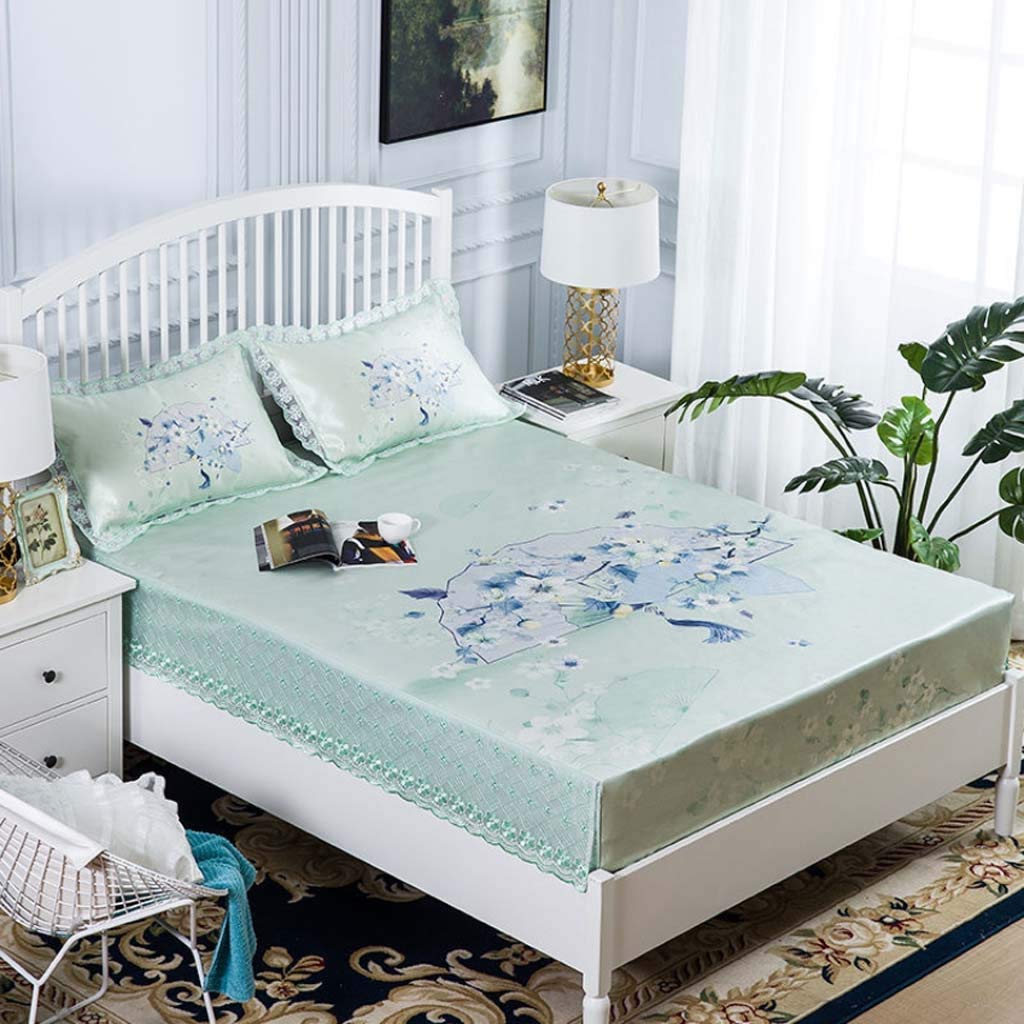 Summer Sleeping Mat Cool Ice Silk Cooling Mat with Pillowcase Bed Sheet Mattress Cover Foldable Washable Soft Comfortable Home 1.5M Bed (Color : C, Size : 1.5M Bed)