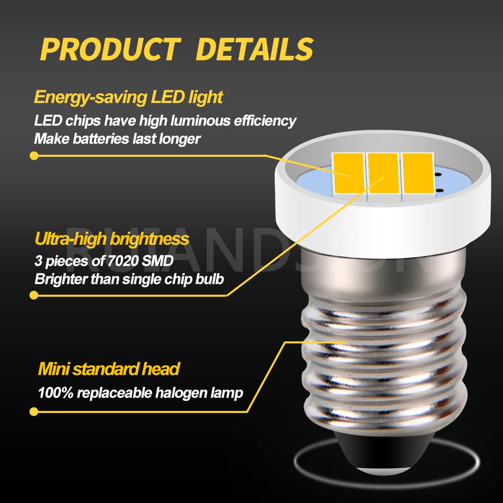 Ruiandsion 1 pz E10 Base LED Aggiornamento Lampadina 6-24V 1W Ricambio per Fari Torce Torce LED Kit di Conversione Lampadine Non Polarità