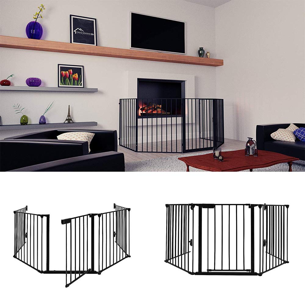 Barrera de seguridad infantil – Barrera de protección – 300 cm Barreras cortafuegos – 5 paneles – Material: Q195 Acero y ABS Plástico (negro)