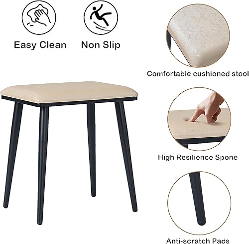 Miniatura 6 de SogesHome Juego de mesa de tocador con tapa abatible, tocador de maquillaje con espejo con 2 cajones y taburete acolchado y 3 estantes de