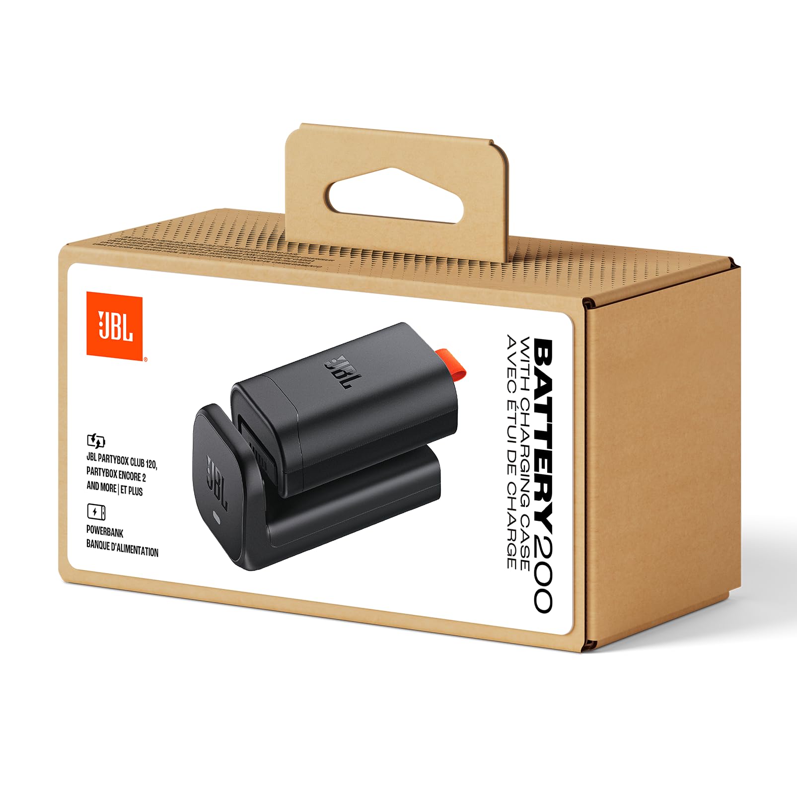 JBL Bateria 200 z etui ładującym wyłącza się w ciągu kilku sekund, dzięki czemu głośnik JBL PartyBox może utrzymać imprezę dwa razy dłużej | Powerbank, gwarantowana jakość JBL – kompatybilny z PartyBox Club 120, Encore 2, Encore Essential 2 i On-The-Go 2