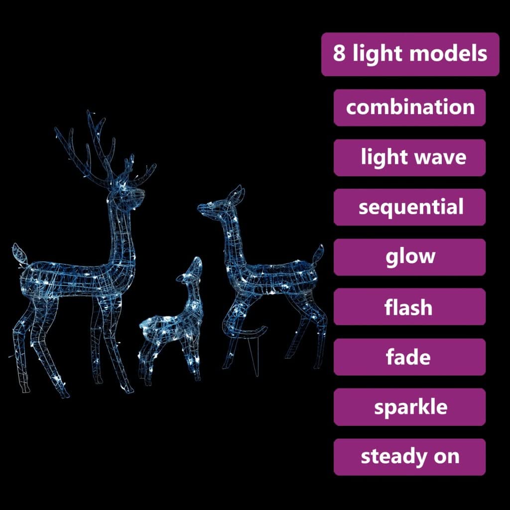 LED Rentier Familie Weihnachtsdeko 3er Set Acryl Kaltweiß für Garten Außenbereich 300 LEDs Lichteffekte Leuchtfigur für Weihnachten
