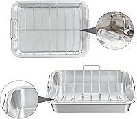 Vista 7 de Onlyfire Sartén para asar con estante en U – Asador de acero inoxidable para hornear, sartén rectangular de lasaña de pavo de 16 pulgadas para asar