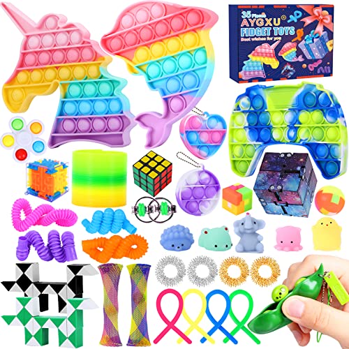 35PCS Fidget Toy Pack, Popit Pack, Party Favors for Kids, Easter Basket Stuffers,School Classroom Rewards , Mini Pop for Autism Stress Relief Toys ,Toy Popping Set for Birthday Gifts for Kids.