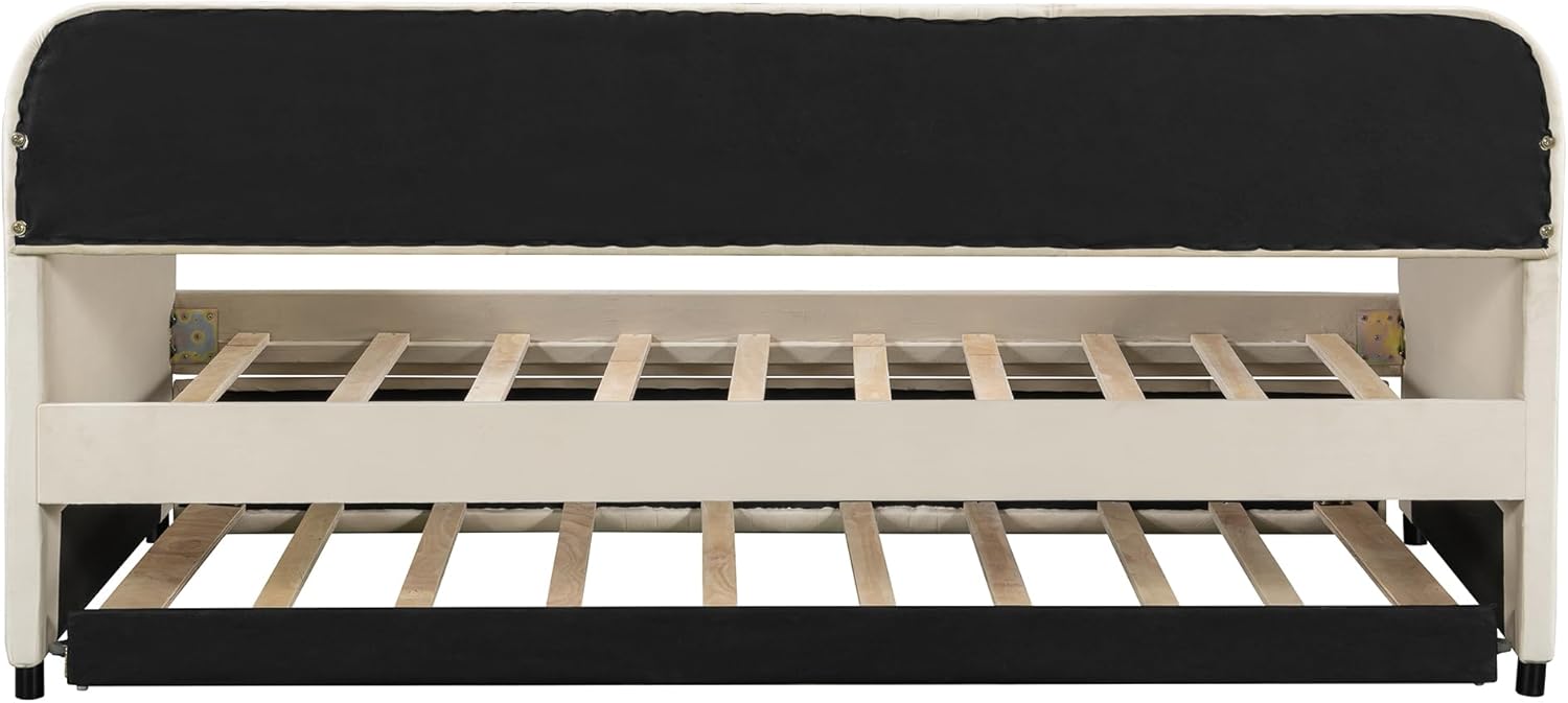 Harper & Bright Designs Upholstered Daybed Sofa Bed Twin Size with Trundle Bed and Wood Slat,Beige