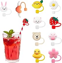 10 Pcs Cartoon Straw Cover, Adorable Reusable Silicone Straw Tips, Portable Straw Cover for Dustproof, 7-8mm Straw Covers Tips for Decorating, Straw Topper