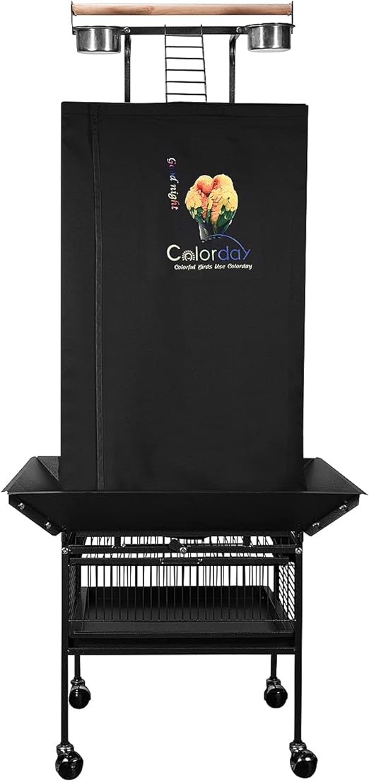 Colorday Good Night Bird Cage Cover for Large Bird Cage with Play Top (Patented), Black 61"