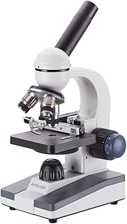 AmScope M150C-MS Compound Monocular Microscope, WF10x and WF25x Eyepieces, 40x-1000x Magnification, LED Illumination, Brightfield, Single-Lens Condenser, Coaxial Coarse and Fine Focus, Mechanical Stage, 110V