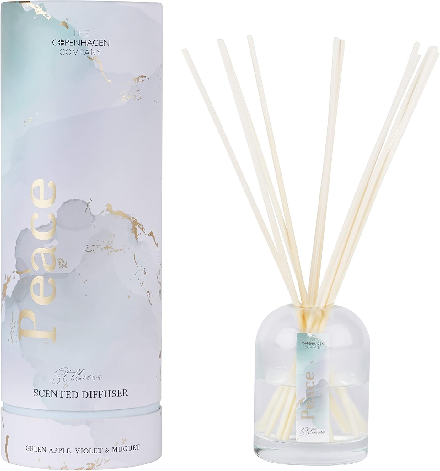 Luxury Reed Diffusers for Home | Aromatherapy Scented | 10 Natural Rattan Reeds | 10 Weeks Long Lasting Fragrance | The Copenhagen Company – Green Apple, Violet & Muguet (100ml)