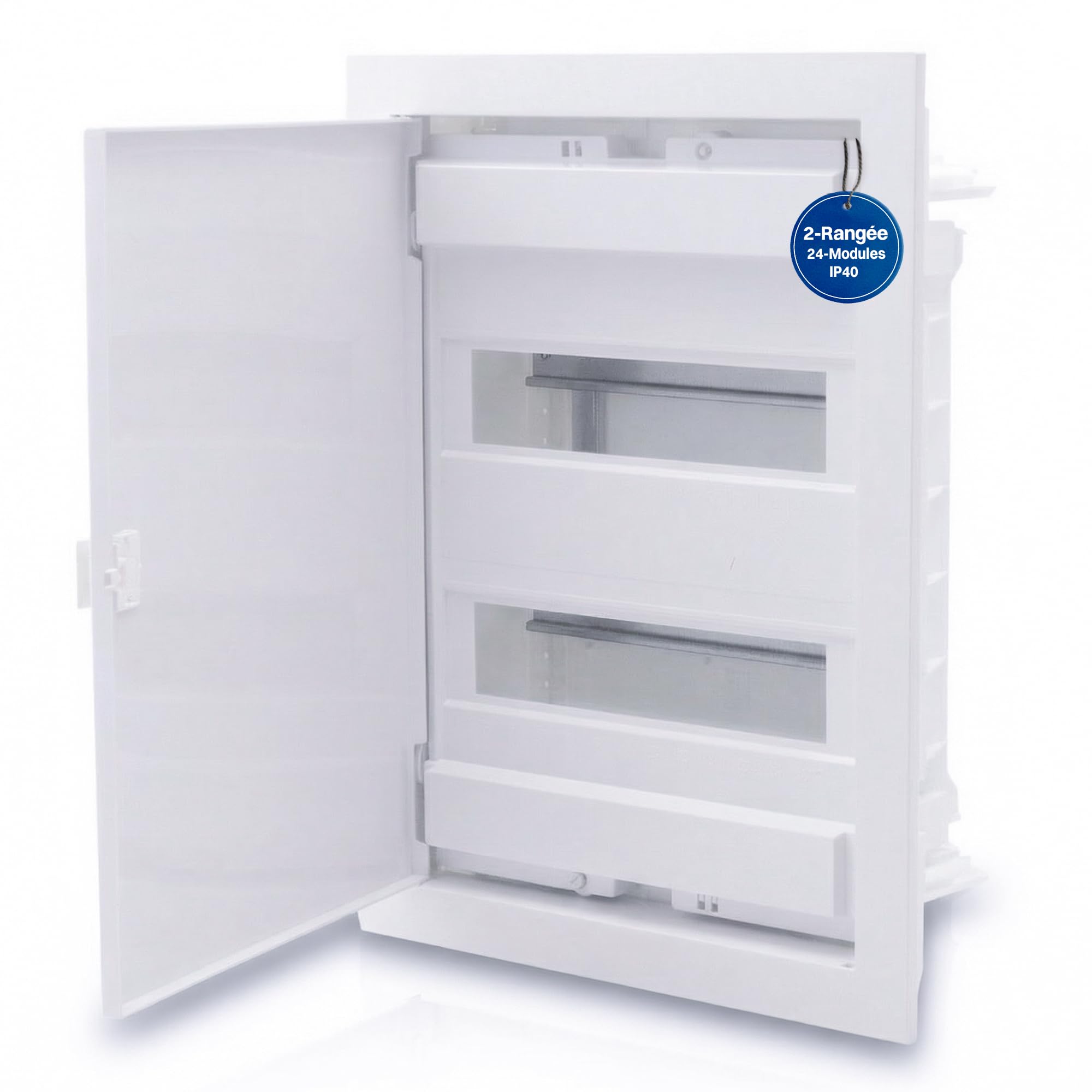 Intratec Coffret Électrique Encastré 2 Rangée – Tableau de Distribution IP40 pour 24 Modules avec Porte Blanche et Rail DIN pour Installation Électrique Maison & Professionnel – 442 x 347 x 92mm