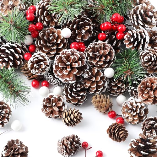 M&C Music Color 115Pcs Christmas Pine Cones Bulk Berry Pine
