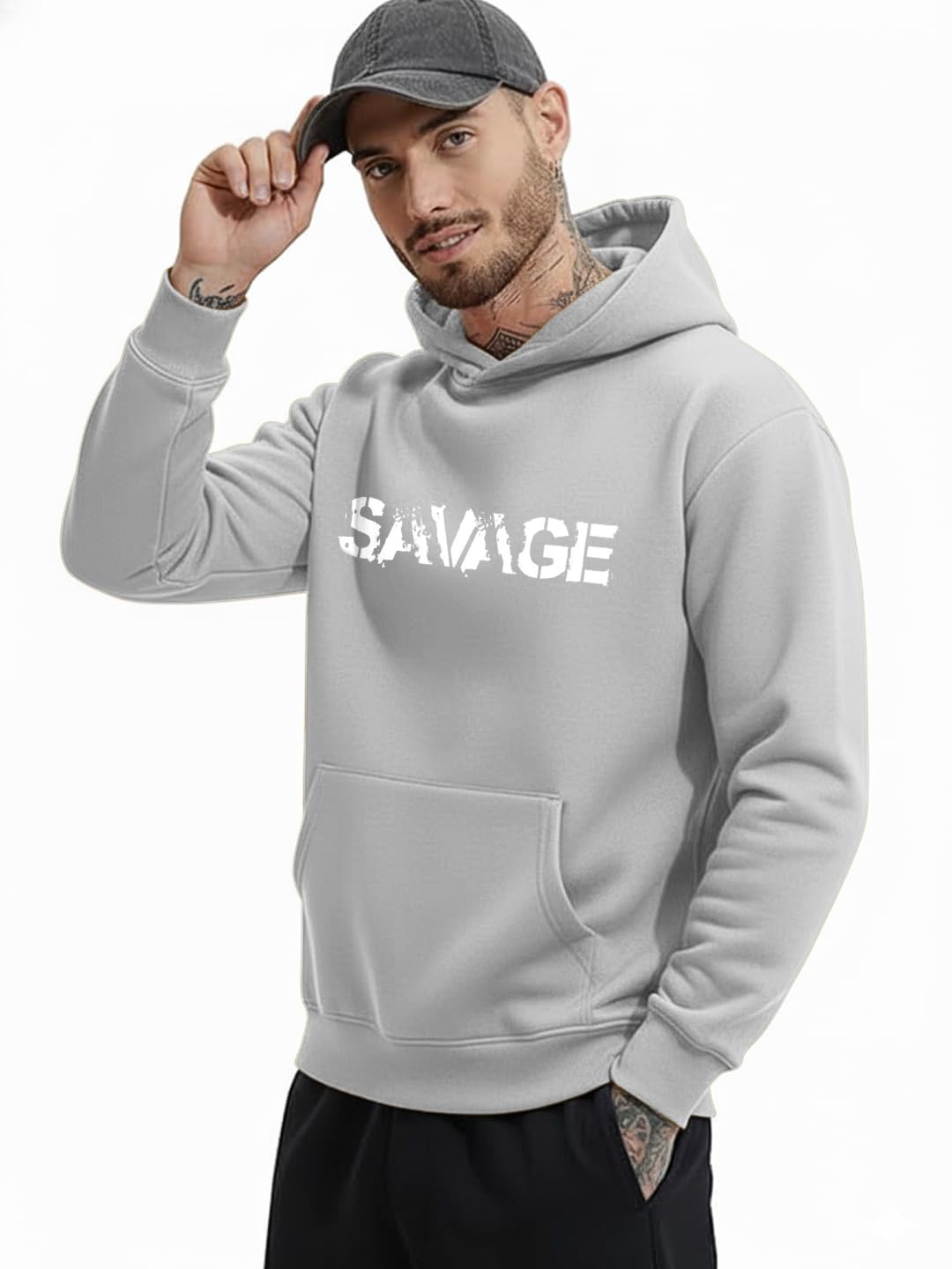 leotude Mens Regular Fit Round Neck, Warm & Stylish Solid Fleece Hooded Pullover Winter Sweatshirt for Mans (Colour: Red)-picture-22