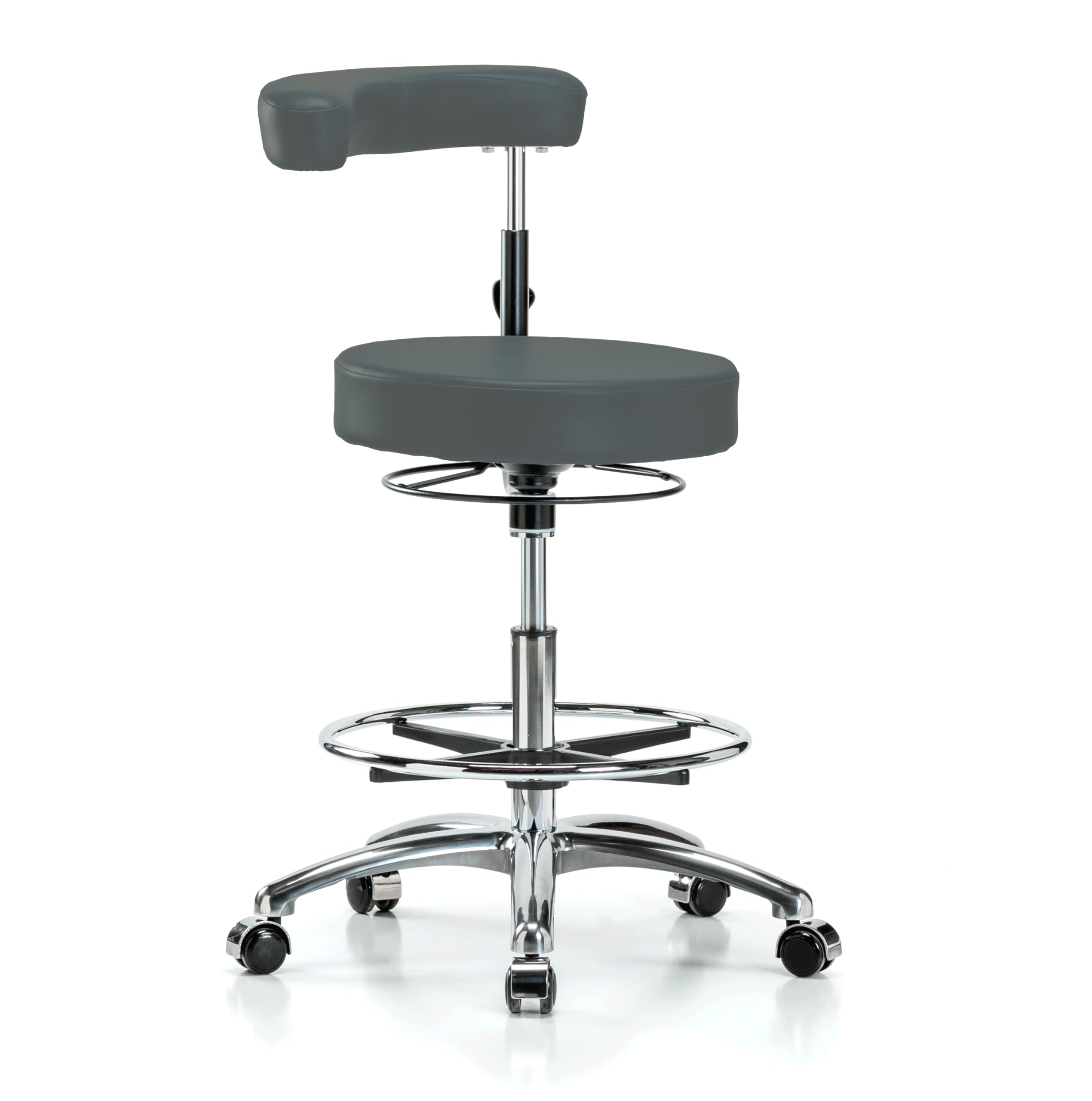 Perch Chrome Dental Stool with Foot Ring, Casters, 20.5-28", Charcoal