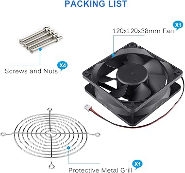 GDSTIME 120mm x 38mm 24V DC Brushless Cooling Fan 2-Pin Dual Ball Bearing | 3000RPM, Powerful Little Fan, 120x120x38mm, 1238, for DIY Ventilation Exhaust Project