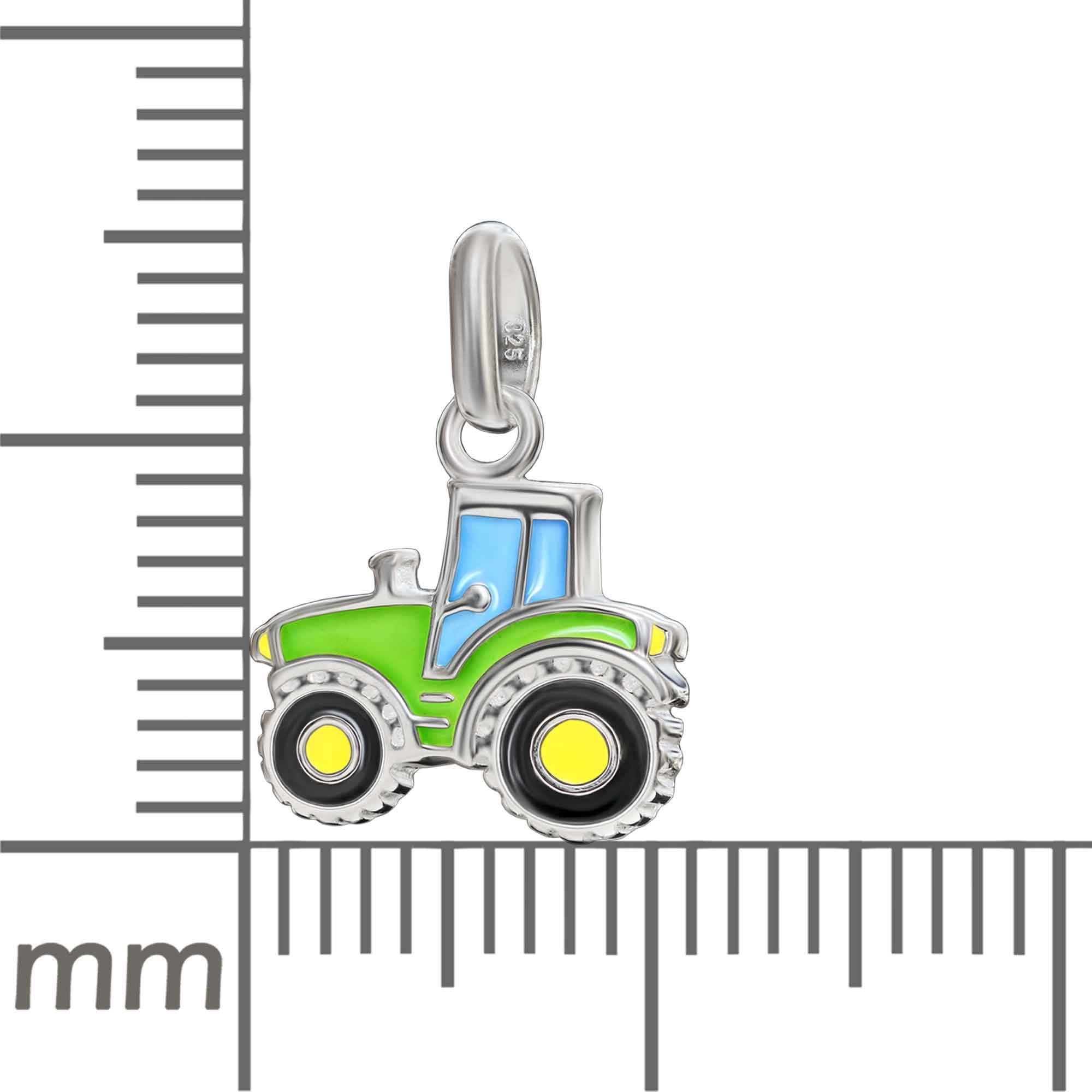 CLEVER SCHMUCK Ensemble pendentif tracteur en argent 925 pour enfant 10 x 11 mm laqué multicolore avec chaîne gourmette de 40 cm en argent sterling 925 dans un étui crème