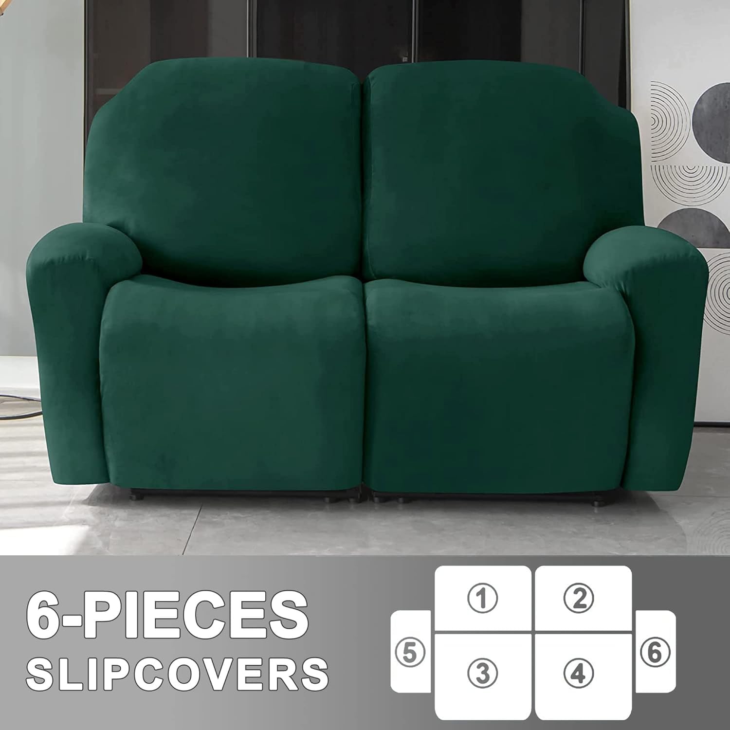 Fundas de terciopelo para sillas reclinables, fundas elásticas de 6 piezas, protector de muebles suave antideslizante con bolsillo, funda duradera para sofá biplaza para una fácil limpieza, color