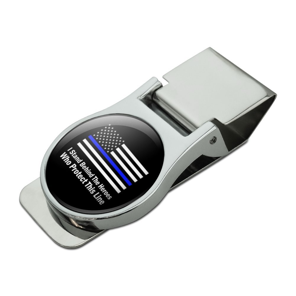 I Stand Behind the Heroes Who Protect This Line Thin Blue American Flag Satin Chrome Plated Metal Money Clip-image-35