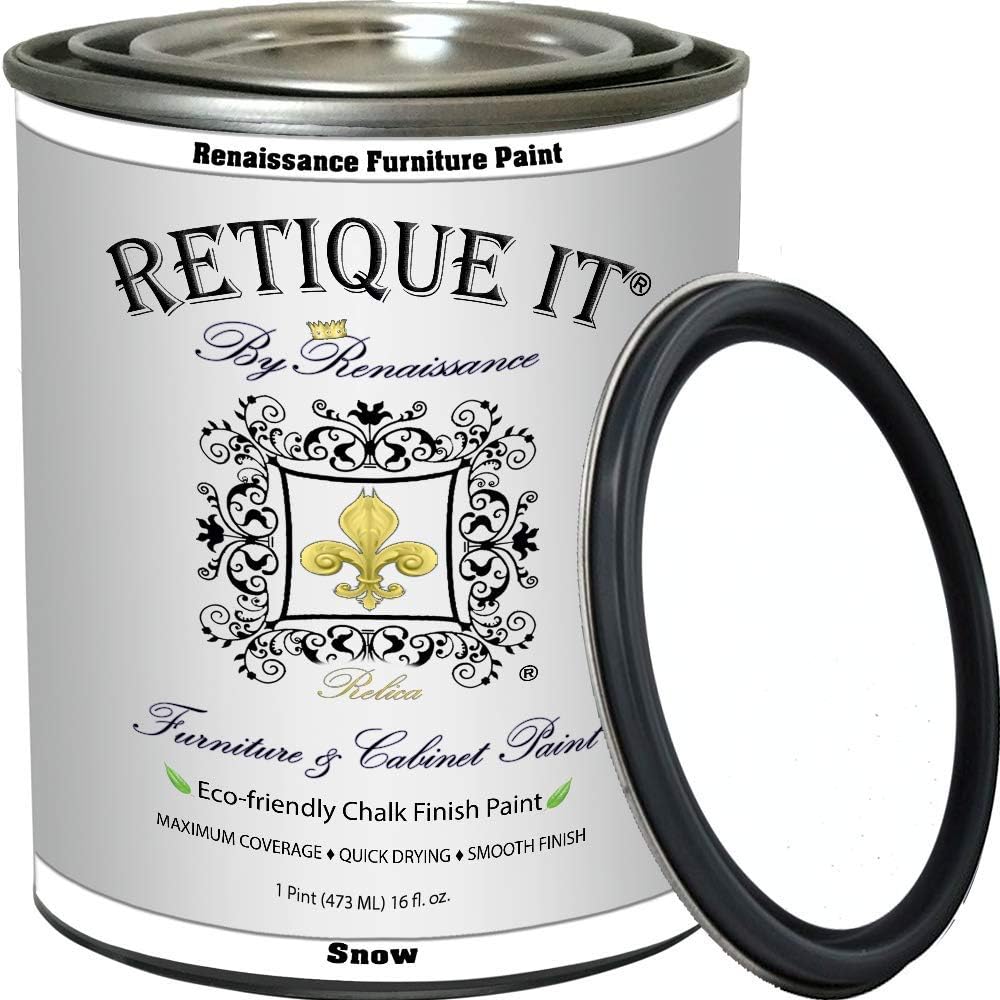 Renaissance Chalk Finish Paint - Snow 1 Pint (16oz) - Chalk Furniture & Cabinet Paint - Non Toxic, Eco-Friendly, Superior Coverage, Snow 01 16 Fl Oz (Pack of 1) 01 Snow - Pure White