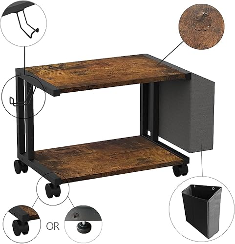 Miniatura 8 de VEDECASA Soporte para impresora debajo del escritorio de madera rústica de 2 niveles con bolsa de almacenamiento para impresora de escritorio para