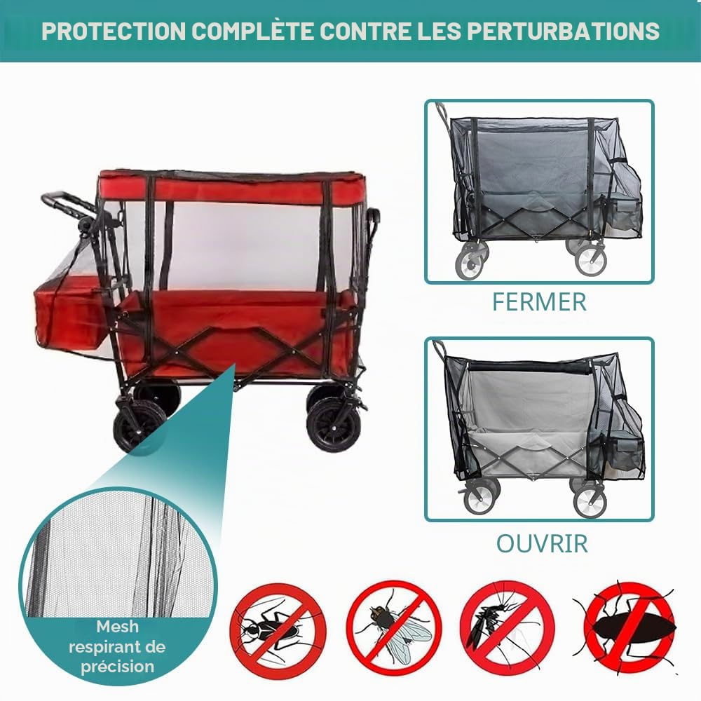 Chariot à roulettes pour Moustiquaire Universelle,Moustiquaire Poussette Universelle,Chariot Pliable Moustiquaire Universelle pour Chariots à Main,Poussettes,Résistant à la Déchirure et Lavable