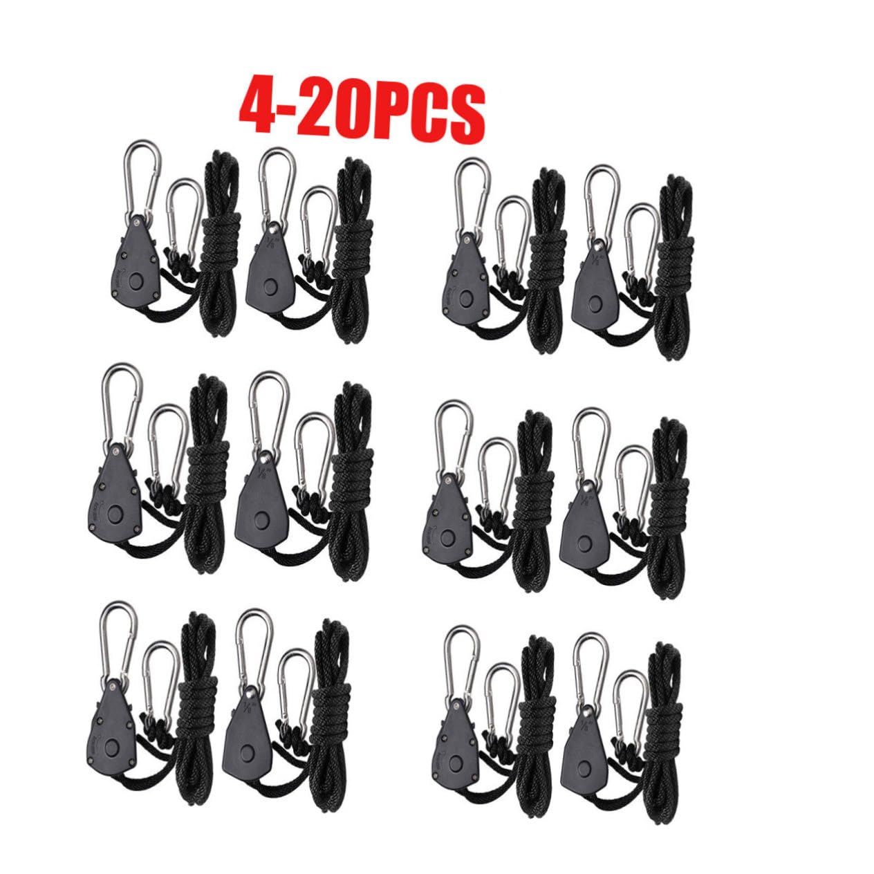 VILLCASE Lot De 4 Cintres Réglables À Cliquet 1/8 Pouce en Corde pour Lampes De Croissance Intérieur Supports Robustes en Acier Inoxydable pour Jardinage en Serre
