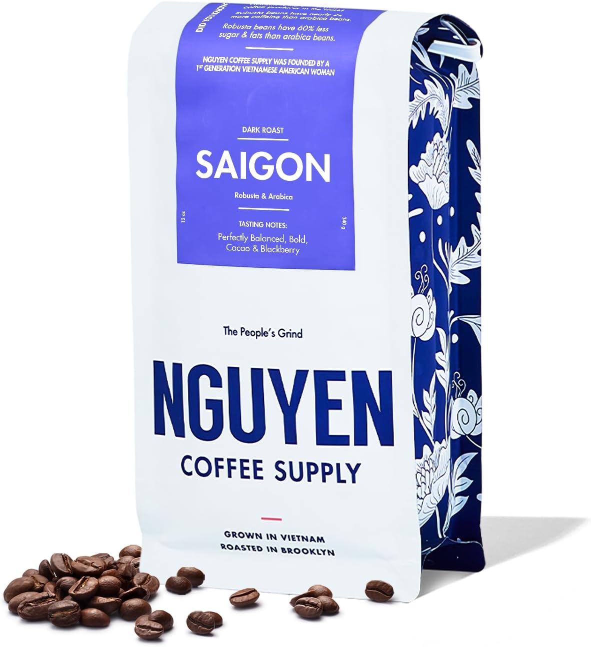 Nguyen Coffee Supply - Saigon Robusta & Arabica Blend: Dark Roast Premium Whole Coffee Beans, Vietnamese Single Origin, Low Acid with High Caffeine Content, Roasted in Brooklyn [12 oz Bag]