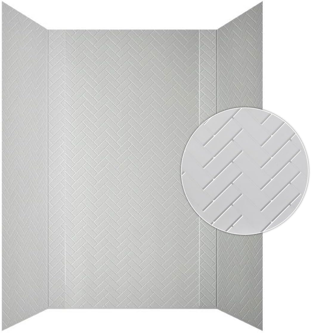 From Plain To Beautiful In Hours 133-WHITE-HERR-KIT Herringbone Tile Tub and Shower Wall Panels Surround, Gloss White, Pack of 1