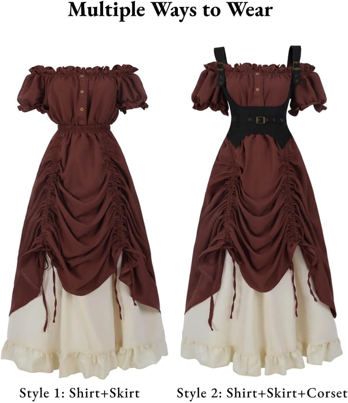 Nuoqi Renaissance Costume Women Medieval Steampunk Dress Off Shoulder Pirate Ren Faire Dress - Image 6