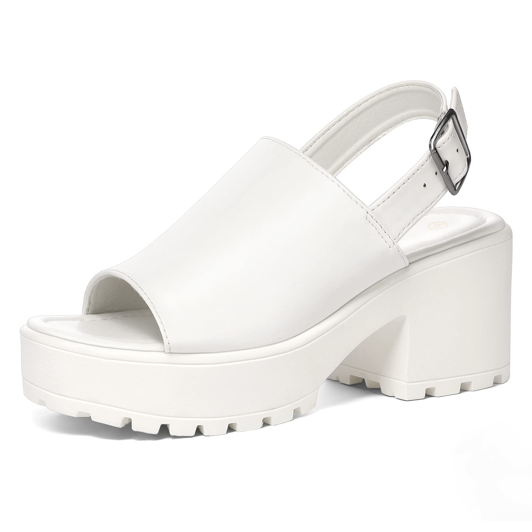 mysoft Women's Platform Heel Sandals Slingback Lug Sole Comfortable Lightweight Ankle Strap Open