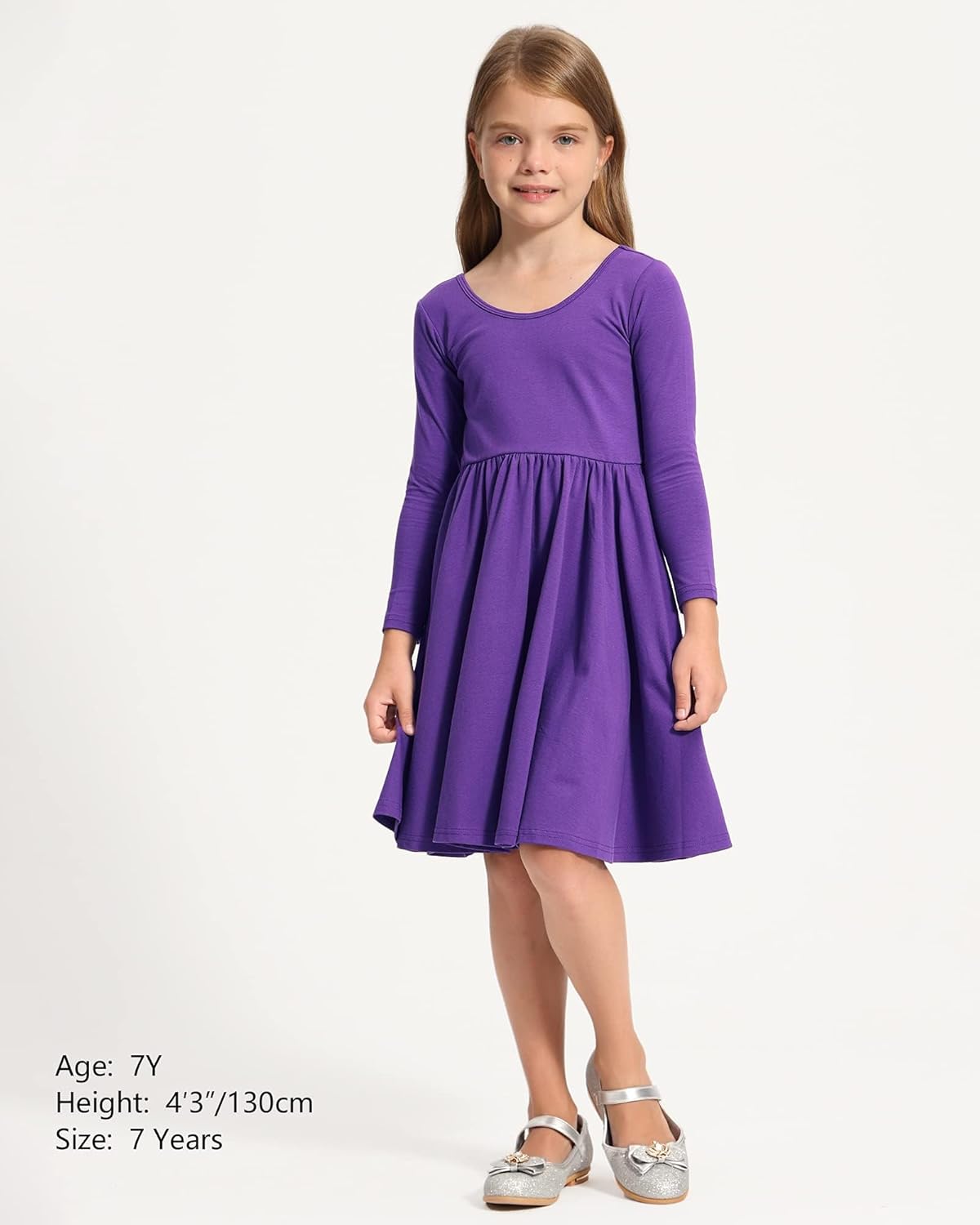 Stelle Long Sleeve Girls Dress Toddler White Dresses Skater Twirl Cotton A-Line Dress for School Casual - Image 3