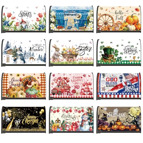 Inisajace Magnetic Mailbox Covers Standard Size 18 21 Inch - 12 PCS Seasonal Spring Summer Fall Winter and Holidays Magnetic Mailbox Covers Wraps Home Front Yards Garden Decor