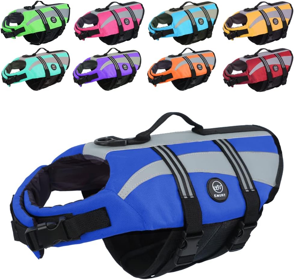 EMUST Dog Life Vests, Adjustable Dog Life Jackets for