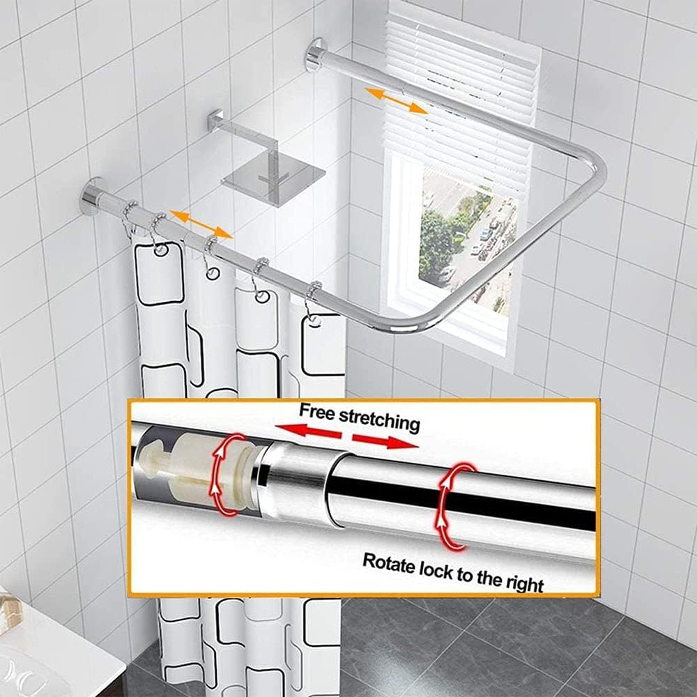 Tringle Angle pour Rideau De Douche en Forme De U, Extensible Réglable Arrondie en Acier Inoxydable Courbée Ajustable Sans Perçage, Argent (Argent, 100x100x100cm)