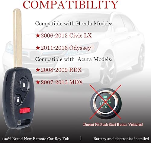 Miniatura 2 de Llavero de repuesto para Honda Civic LX 2006-2013Odyssey 2011-2016LX 2017Acura MDX2007-2013RDX 2008-2009 N5F-S0084A Control remoto de entrada sin