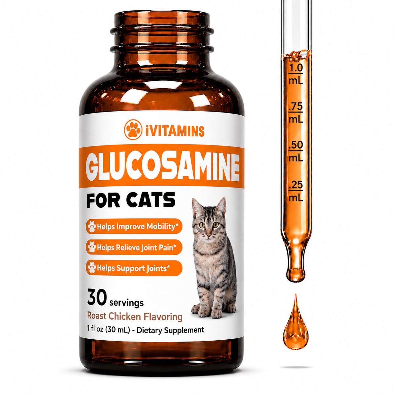 Glucosamine for Cats – Cat Glucosamine Liquid Supplement, Chicken Flavor