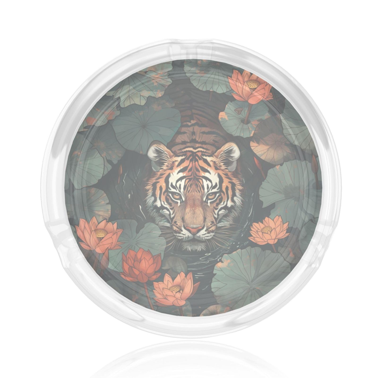 Tiger Hiding In The Lotus Pond Glass Ashtray For Cigarettes Ash Trays Case For Home Office Decor