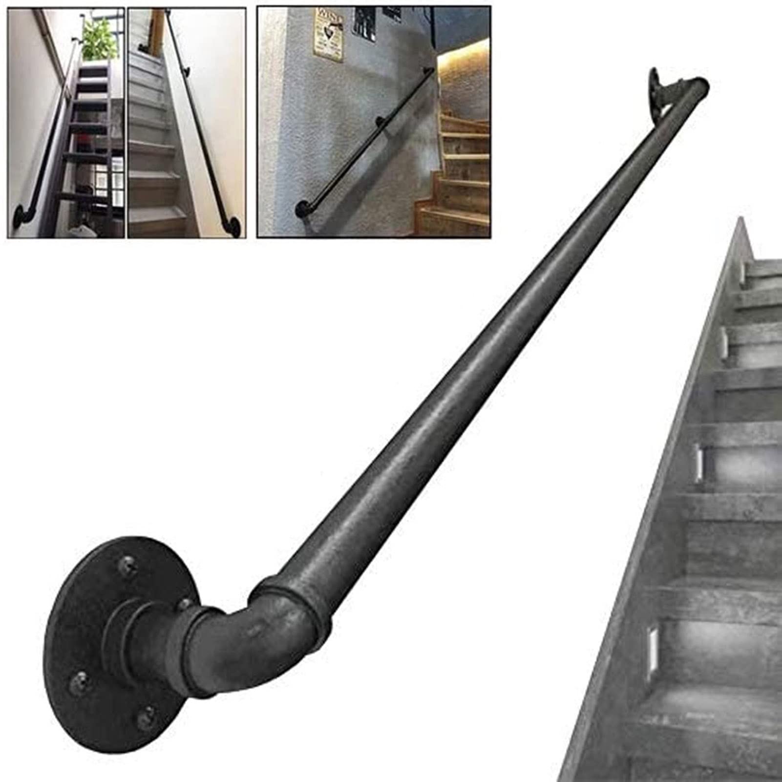 Barandilla de metal de 30-600cm para escaleras Pasos al aire libre interior -escaleras Pasamanos de barandilla para discapacitados Niños ancianos externos exteriores Líder de pared directo a escalera