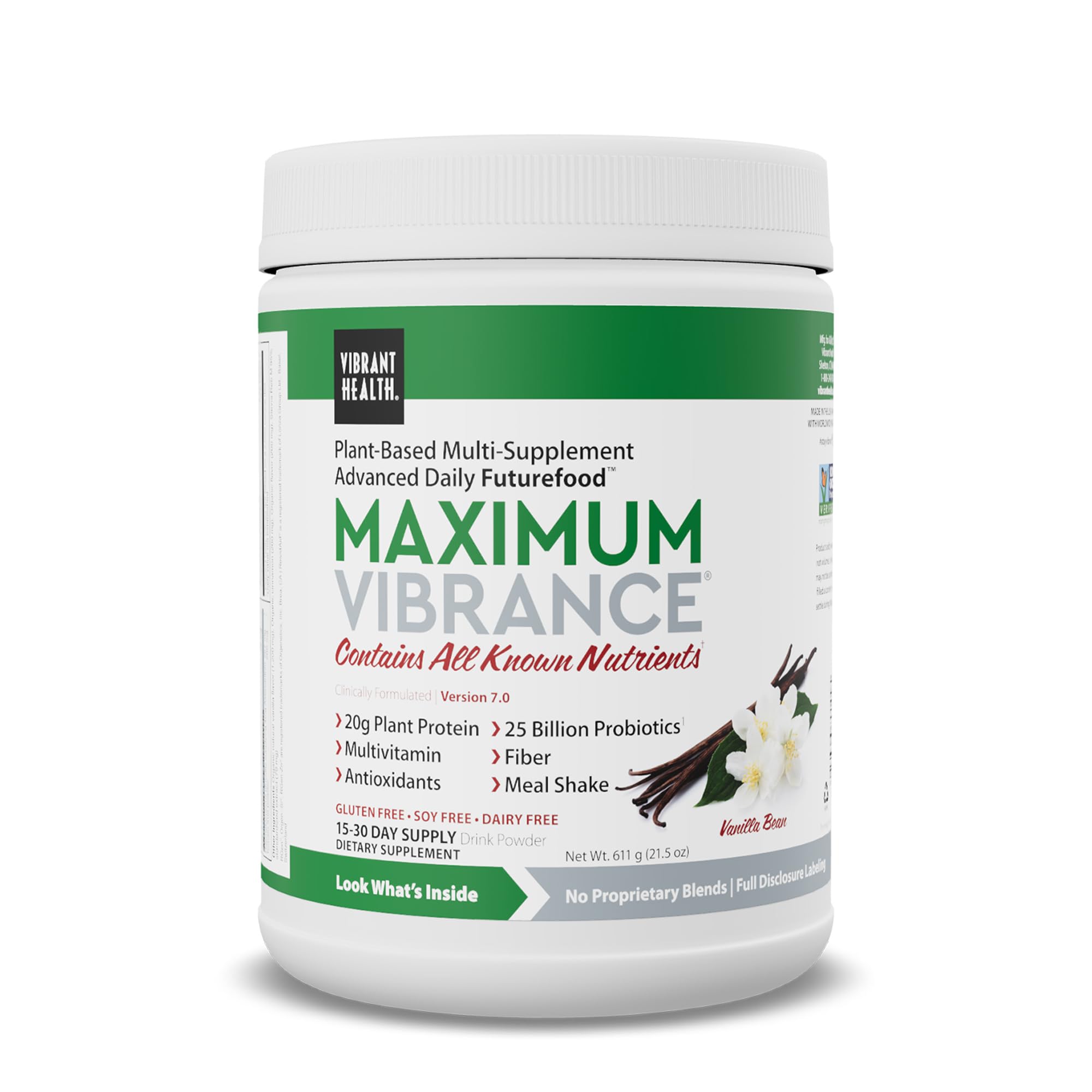 Maximum Vibrance, Complete Vegan Meal Shake with Plant-Based Protein, Vanilla Bean, 15 Servings