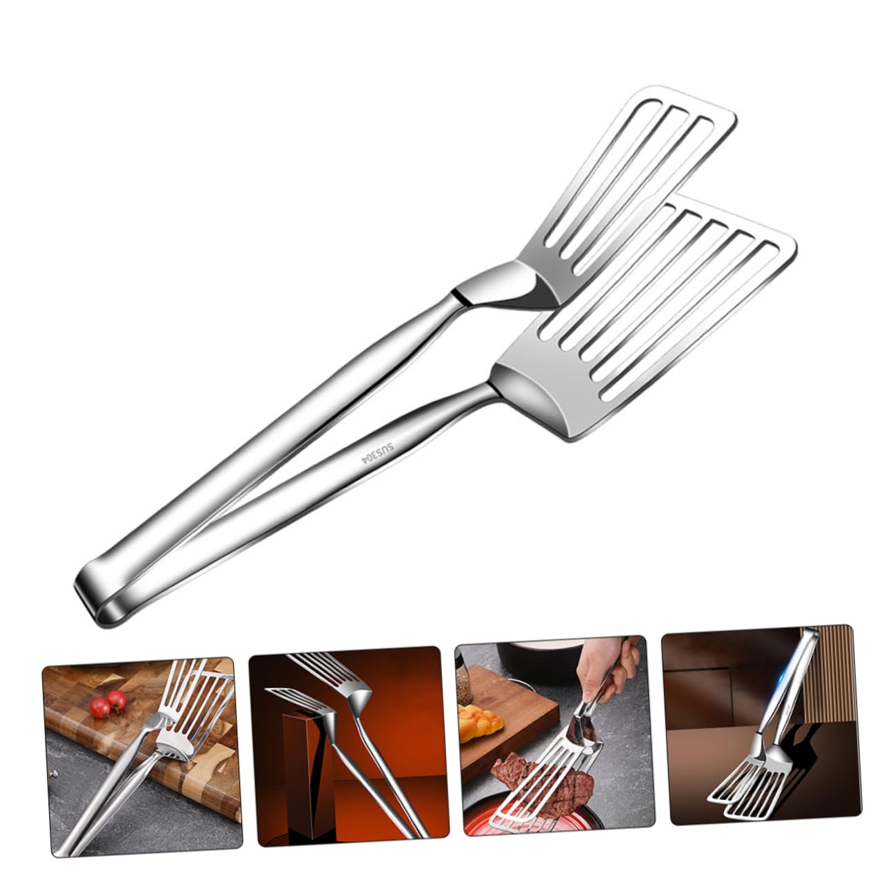 Cabilock 4 Piezas De Pescado Frito Con Voltear Espátula Para Pescado Pinza Para Carne Pinzas Para Servir Espátula Pinzas Pinzas Pinzas De Acero Inoxidable Para Panqueques