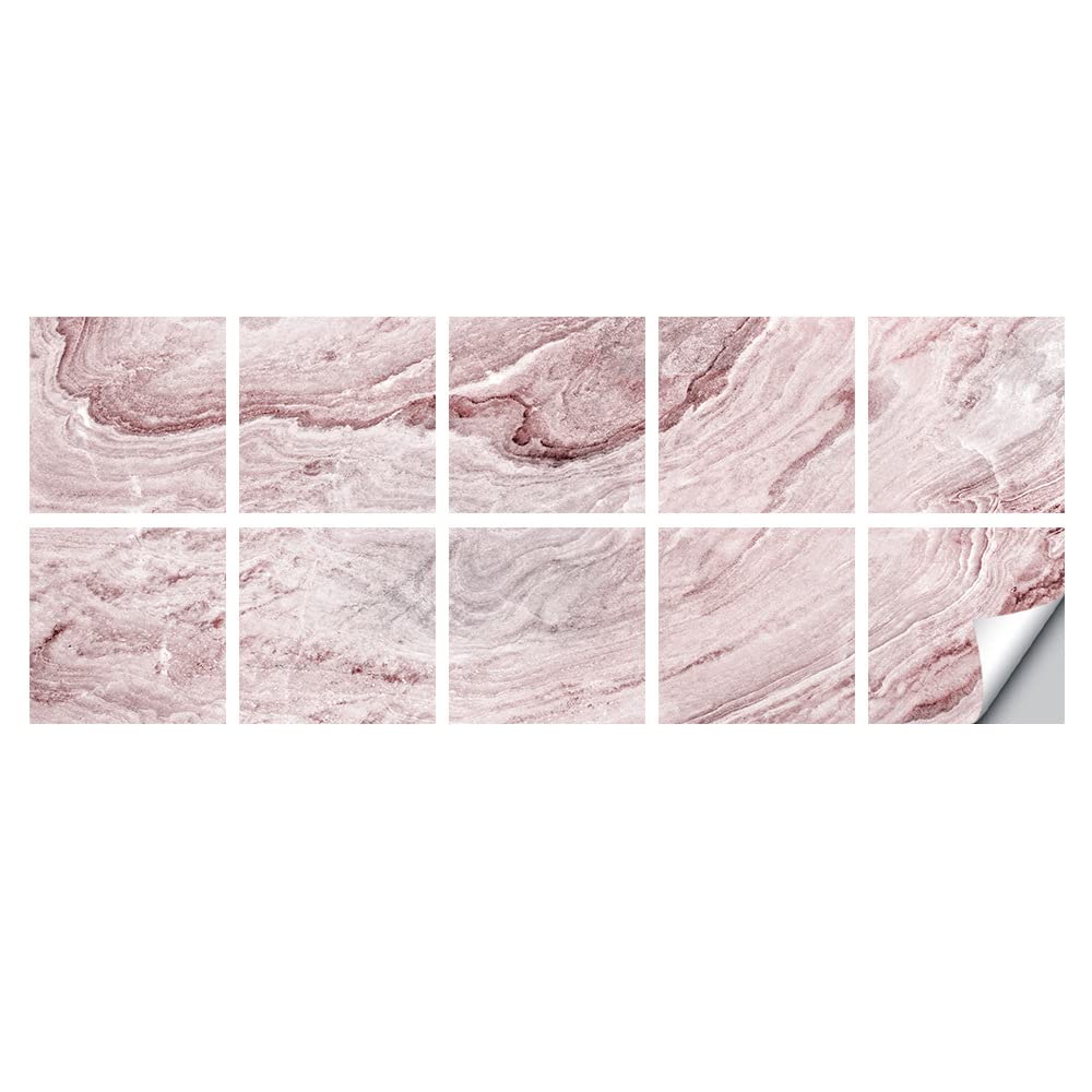 LMYSXAOZ Tile Stickers Stick on Tiles, Self Adhesive Wall Tiles for Bathroom Kitchen, Oil Proof DIY Peel and Floor Simple Marble (30x30cm,Pink)