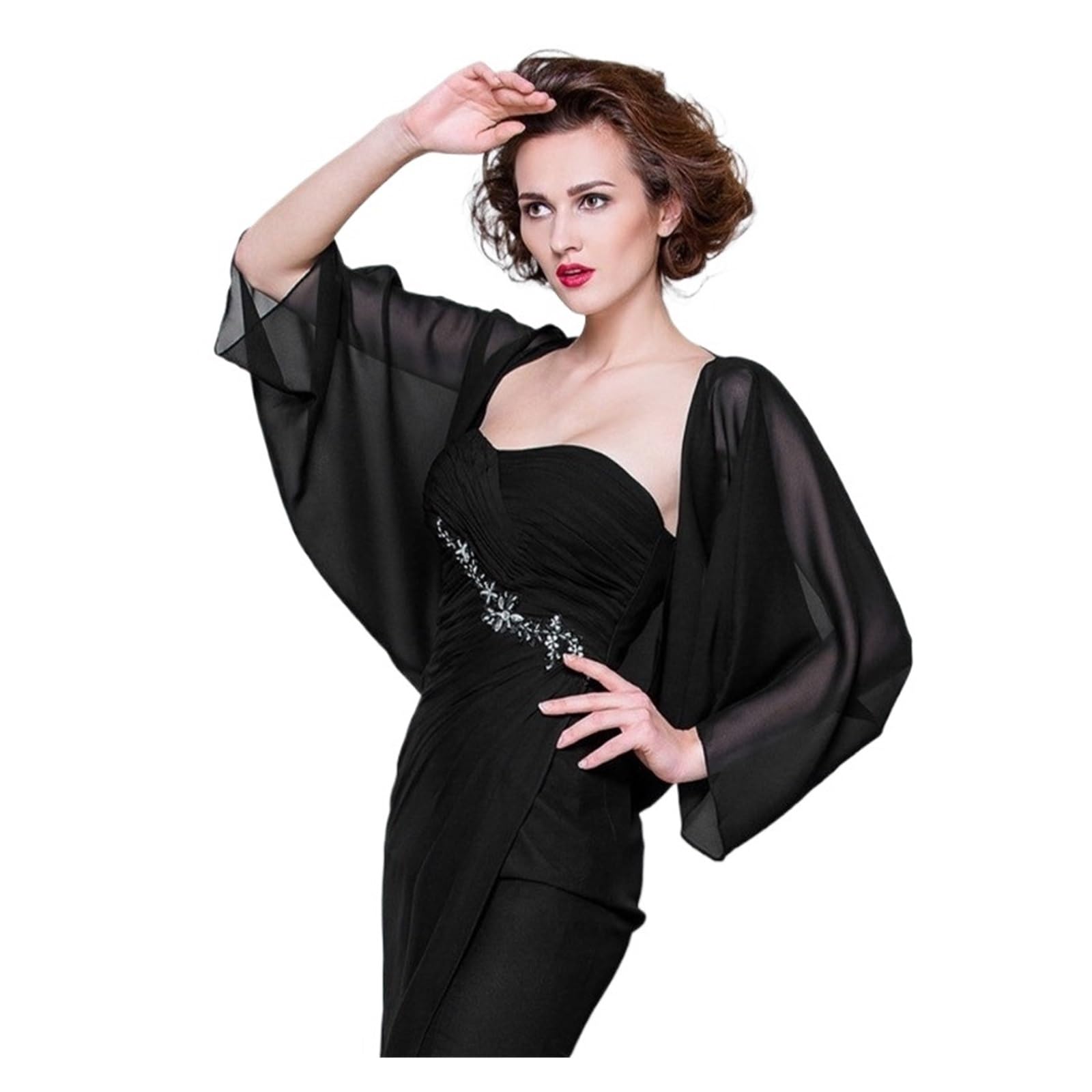 Ikfgtjre Women's Color2 Chiffon Bolero Chiffon Bolero Prom Party Illusion Shrug Elegant Soft Wedding Bridal Cape Evening Shawl(Color2)