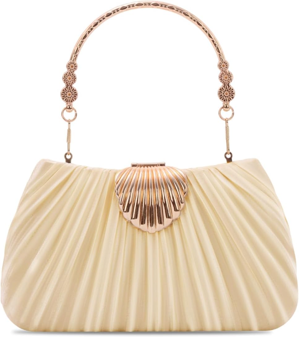 Fecialy Clutch Purse for Women Satin Pleated Purse Shell Clasp Evening Bag Formal Party Handbag - Image 7
