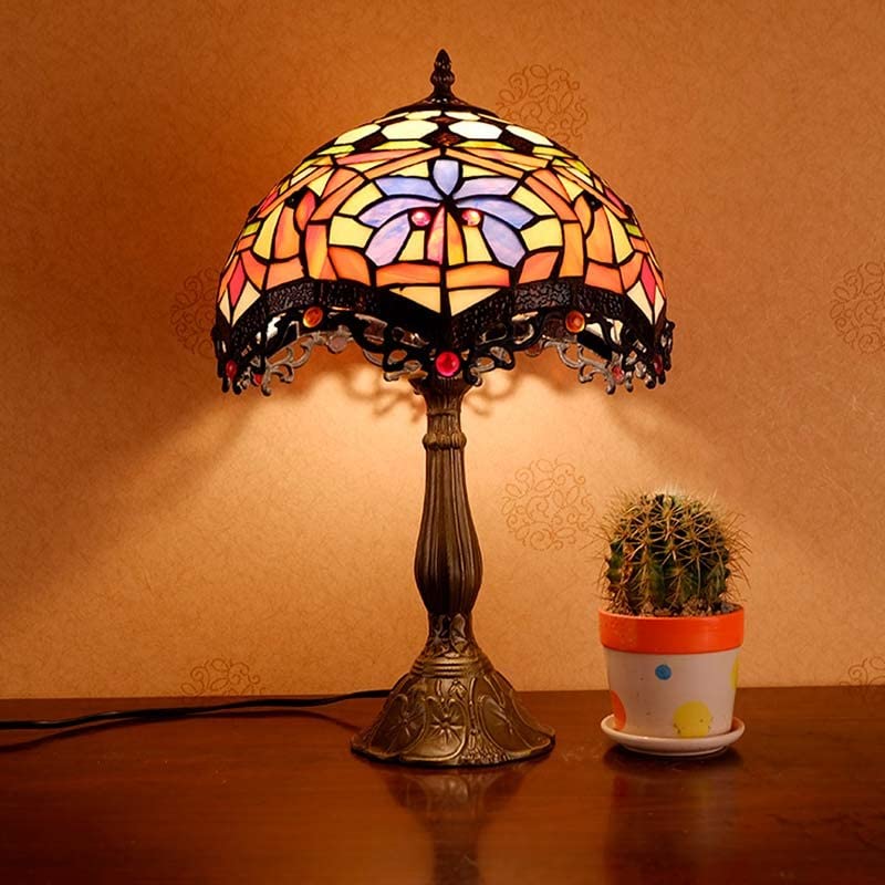 B·LED BARCELONA LED - Lámpara de mesa inspiración Tiffany con mosaico floral en cristal