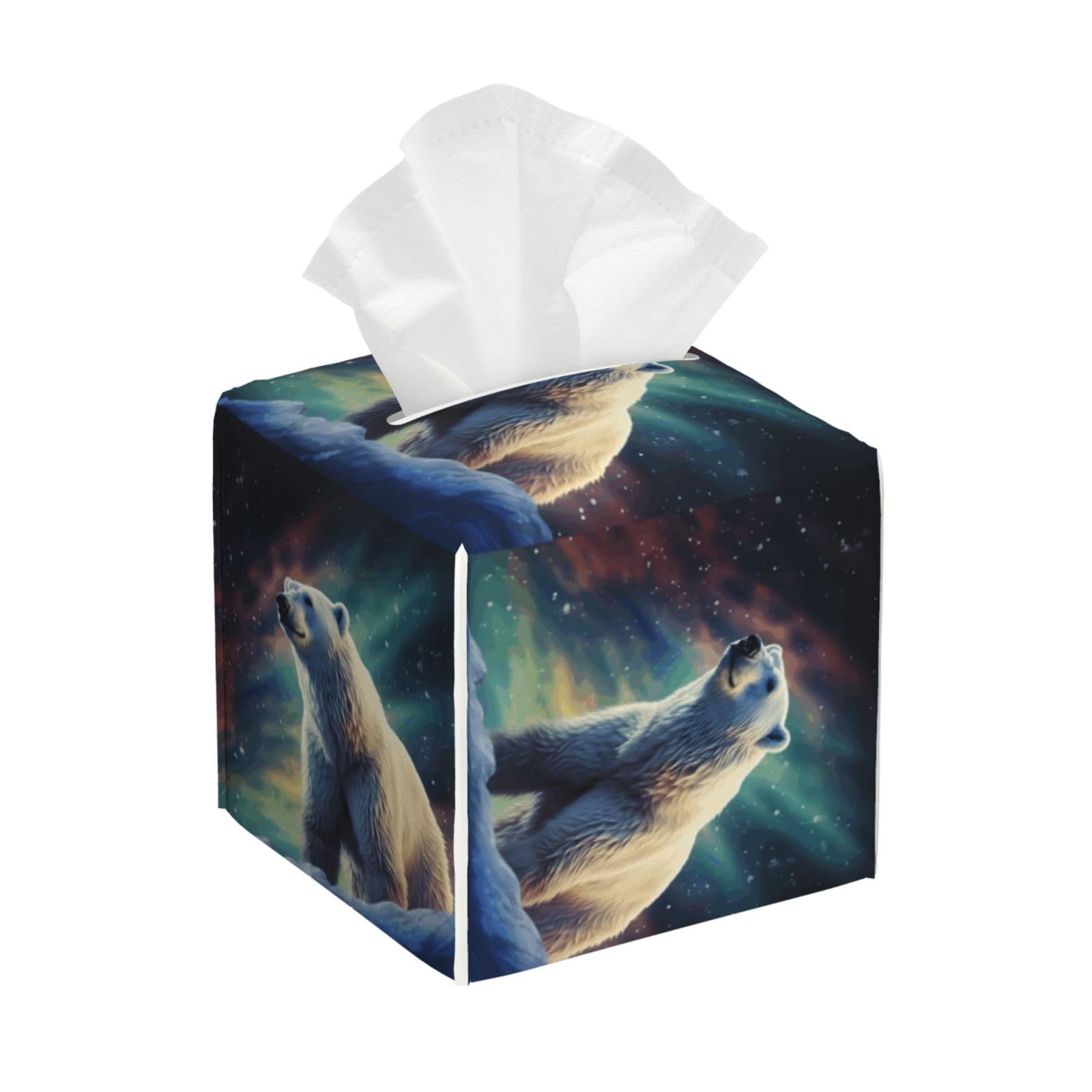 Northern Lights Polar Bear Tissue Box Cover Square Cube Boxes